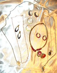 Great Lot Of Retro Enameled Jewelry Necklaces TRIFARI Earrings