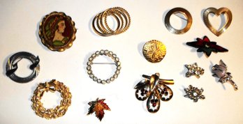 Vintage Brooch Lot Rhinestones Cameo Style Enamel