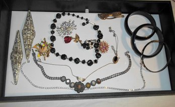 Vintage Jewelry Lot Bangles, Necklaces, Scarf Clip , Brooches
