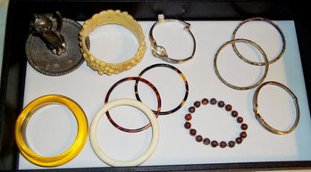 Lot Of  10 Vintage Bracelets Bangles And A Cat Ring Holder