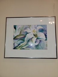 Nice Floral Framed  Artist Signed Watercolor Painting