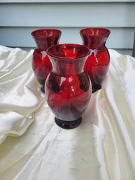 Lot Of Three Ruby Red Glass Vases