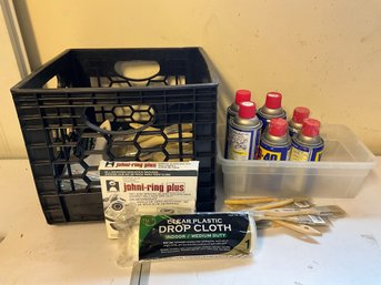 Grouping Of Miscellaneous Items - WD-40, Paint Brushes And More