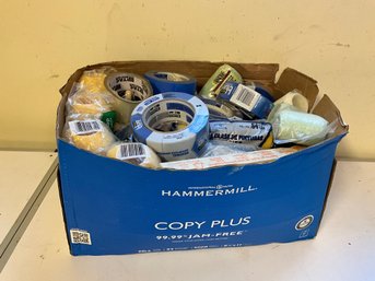 Grouping Of Miscellaneous Painting Supplies - Tape, Roller, Paint Brushes And More