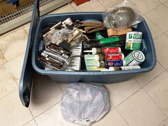 Large Grouping Of Miscellaneous Garage And Household Items - Paint Brushes, Caulk And More