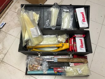Grouping Of Miscellaneous Hand Tools And Garage Items In Toolbox