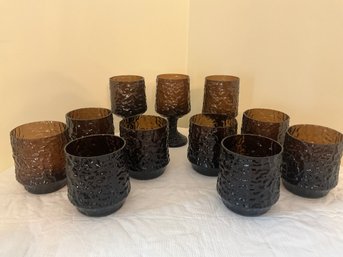 Grouping Of Lenox Crystal Brown Textured Glassware