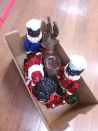 Tinsel Christmas Figurines Santa Reindeer