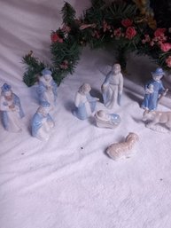 Lefton Blue Cream Nativity Porcelain Set