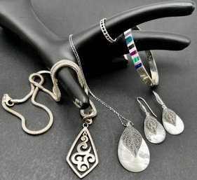 925 Sterling Mix Multi Stone Hinted Bangle, Necklace, Ring, Earrings