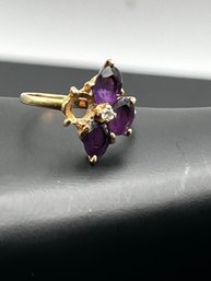 14k Diamond Center Amethyst Ring -missing Stone
