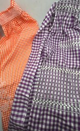 2 Vintage Embroidered Checked Pattern Fabric Aprons