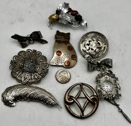 Sterling Silver & Silver Tone Pin Lot