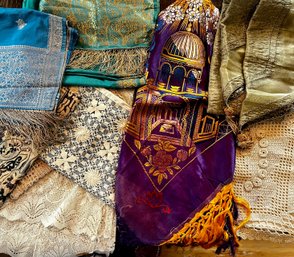 Mixed Linens /persian Tapestry Runner, Zari Work, Silk Japan Piano Shawl & Pillow Cases