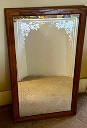 Vintage Wood Framed Mirror With Etch Rose Design