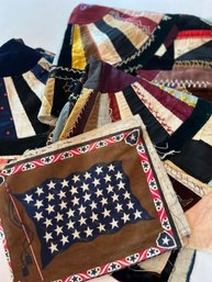 Antique 3 Crazy Quilt Blocks And 1 Union Jack Quilt Block