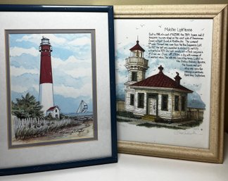 2 Framed Light House Prints Bev Schreiber Signed & Numbered