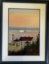 Joan Pinney Matted & Frames Light House & Ferry Print