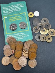 Old Japanese 10 Yen & Chinese Quianlong Tonbao Coins