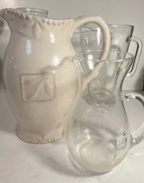 Pitcher Lot- Sorrento Stoneware & Clear Glass