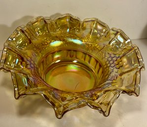 Carnival Glass Grapes & Cable Iridescent Golden Orange