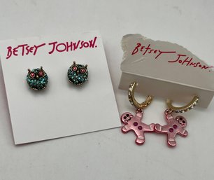 Betsey Johnson Earrings Owls & Gingerbread Men