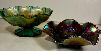 Two Carnival Glass - Northwood Glass Bowl Wild Strawberries