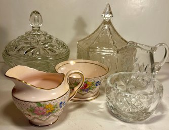 Vintage 2 Cream & Sugar Sets, 2 Covered Glass Dishes
