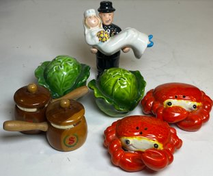 Salt & Pepper Sets -crabs, Bride & Groom, Lettuce, Wood
