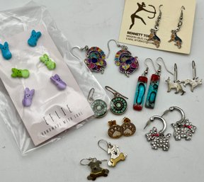 Fun Pierced Earring Lot -dogs, Bunnies, Turkey & Other