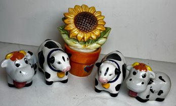3 Sets Fun Salt & Pepper Sets- Sun Flower, Cows