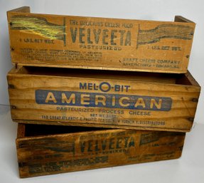 3 Old Wood Cheese Boxes -velveeta & American