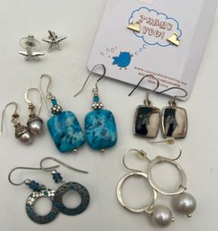 Pierced Earring Lot Blue Crazy Lace Agate, White Buffalo Turquoise