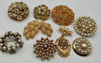 9 Vintage Pins- Brooch Pearl Bead