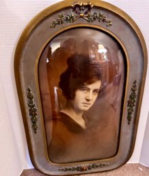 Antique Bubble Front Glass Framed Photo