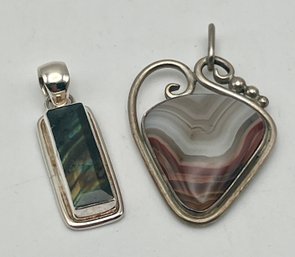 Hematite, Botswana Agate In Silver Pendant