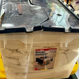 12 Gal Tote Full Of Vintage Table Cloths -see ALL Pics -