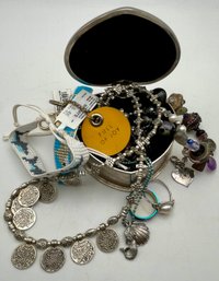 Mix Costume Jewelry In Monogramed JKM  Silver Tone Heart Box