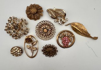 Gold Tone Pin Lot Of 9 Pins