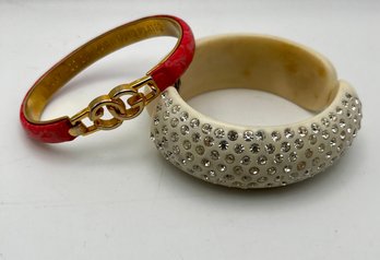 Gucci Vintage 24kt Gold Plate Bangle & Clamper With Rhinestones