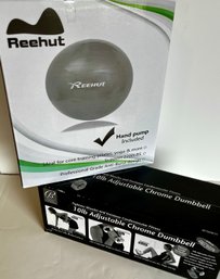 NEW Bally Total Fitness Chrome Dumbell & Reehut Exercise Ball