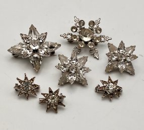 Vintage Rhinestone Star Pins Lot Of 7