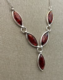 Sterling Marquis Cab Amber Drop Necklace