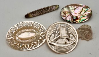 Mop & Carved Shell Pins Lot Of 5