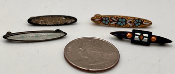 Four Antique Enamel & Shell Collar Pins
