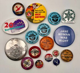 Vintage Button Pin Lot - Teamsters, Smokey Bear, Political, Great Northern