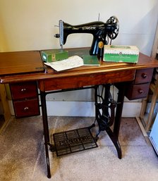 Singer Treadle Sewing Machine- Attachments, Manual & Orig Receipt