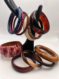 Mixed Bangle Bracelet Lot Wood, Plastic, Leather