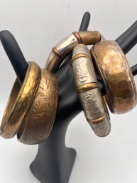 Mixed Metal Bangles Brass, Copper Other -lot Of 5