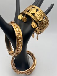 Gold Tone Hinged Bangles Lot Of 4